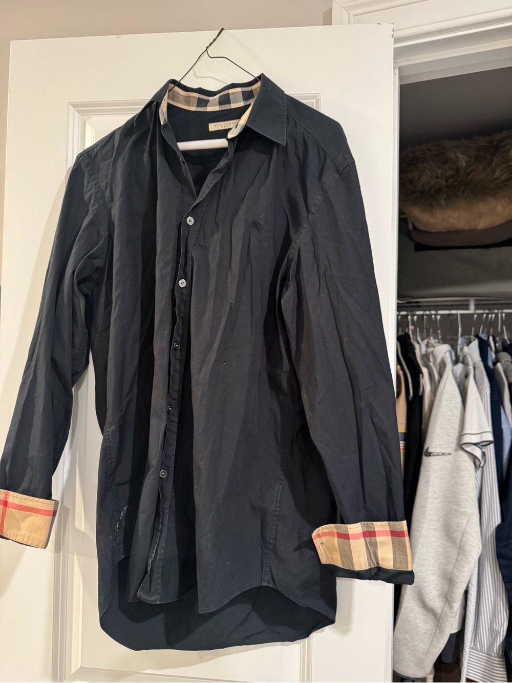 Burberry Black Dress Shirt with Signature Nova Check Cuffs